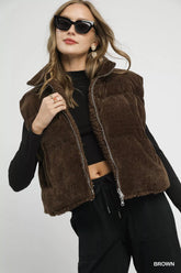 Umgee Sherpa-Lined Zip Vest with Drawstring Hem OutfitFlow